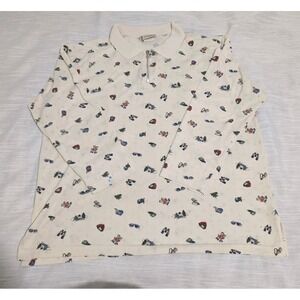 Vintage Enchante USA Made Alpine Cabin Outdoor Novelty Print Zip‎ Polo Medium